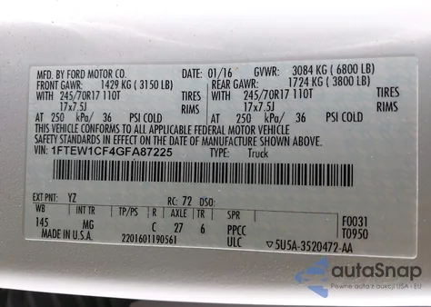 2016 Ford F-150 Xlt z USA, uszkodzony, nr VIN 1FTEW1CF4GFA87225